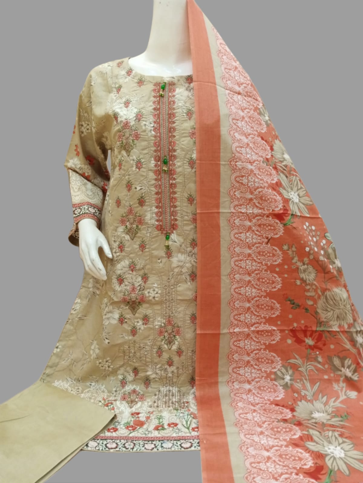 Kasturi Heavy Embroidered Cotton Unstitched 3-Piece Suit