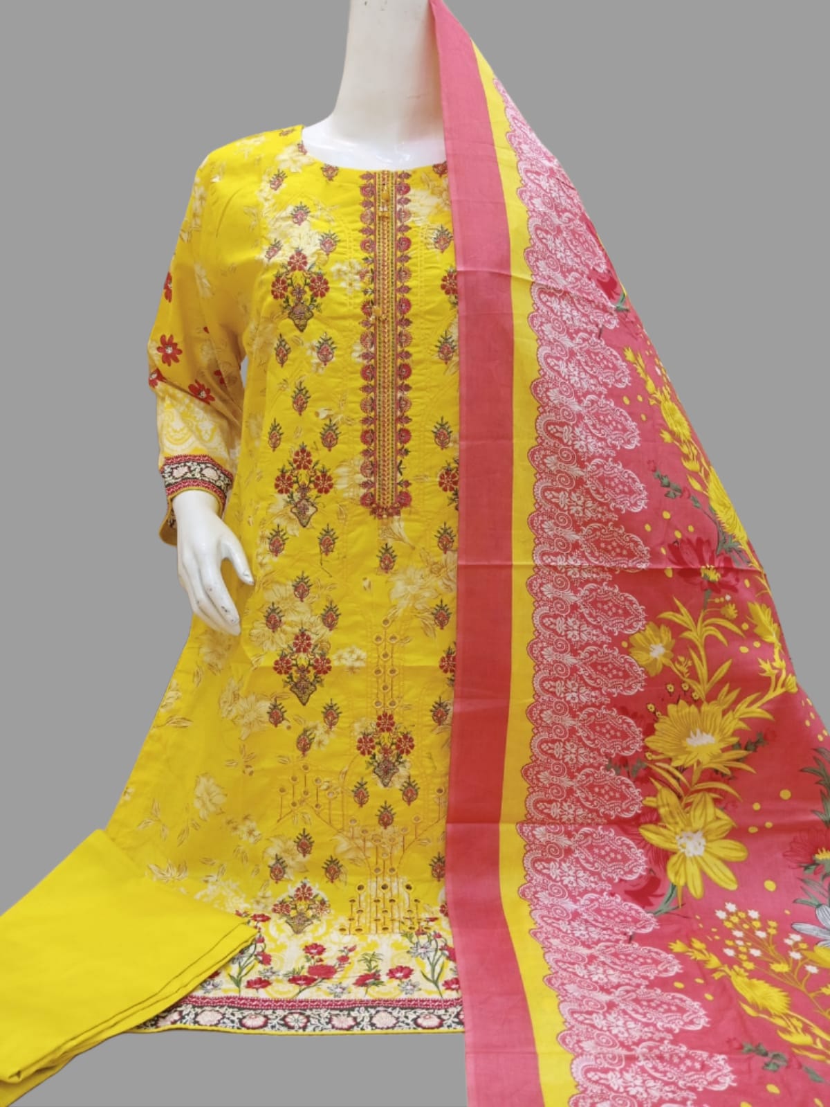 Kasturi Heavy Embroidered Cotton Unstitched 3-Piece Suit