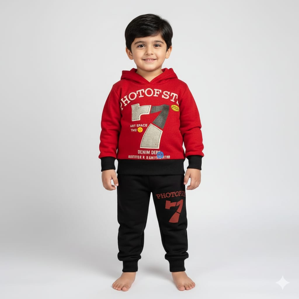 Kids' Trendy Printed Hoodie Winter Suit