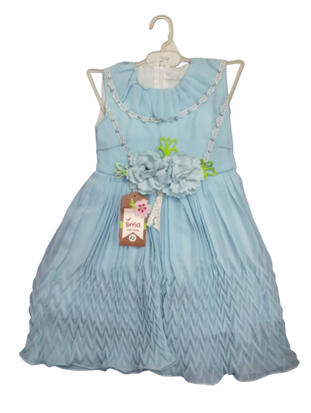 Ethereal Blue Pleated Girls' Frock
