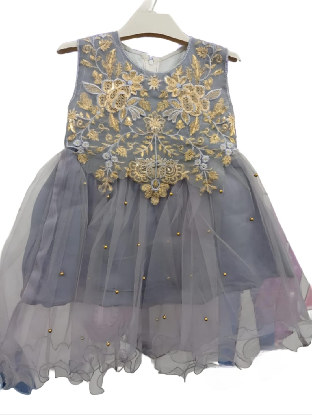 Elegant Pearl & Floral Embroidered Chiffon & Net Frocks