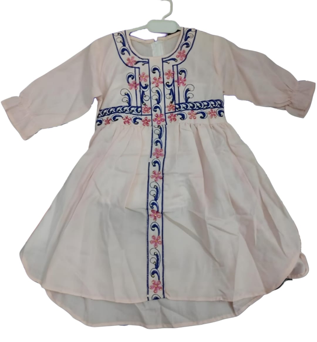 Embroidered High-Low Frock in Soft Pink