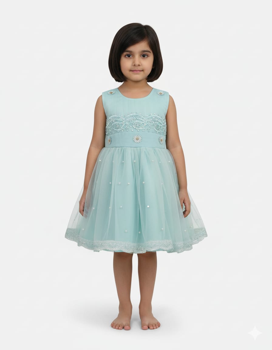 Elegant Pearl & Floral Embroidered Chiffon & Net Frocks