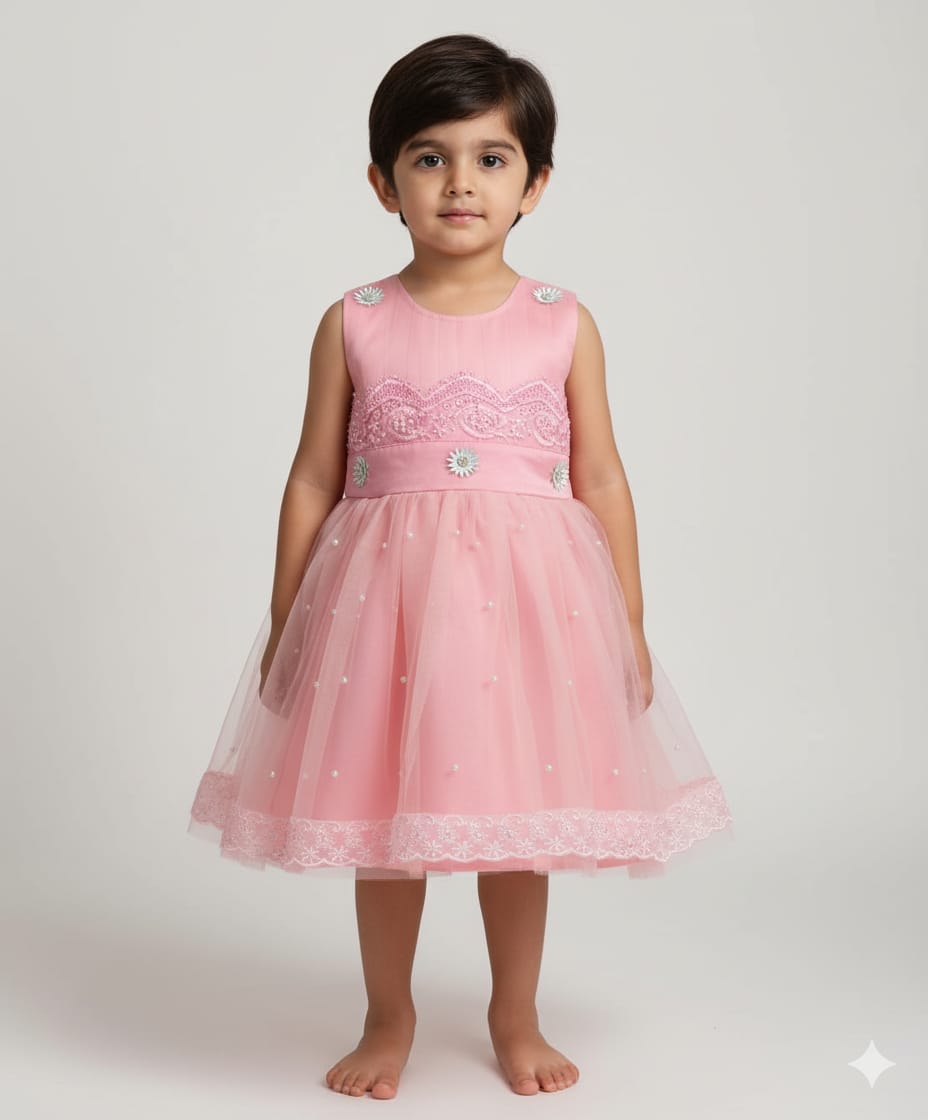 Elegant Pearl & Floral Embroidered Chiffon & Net Frocks