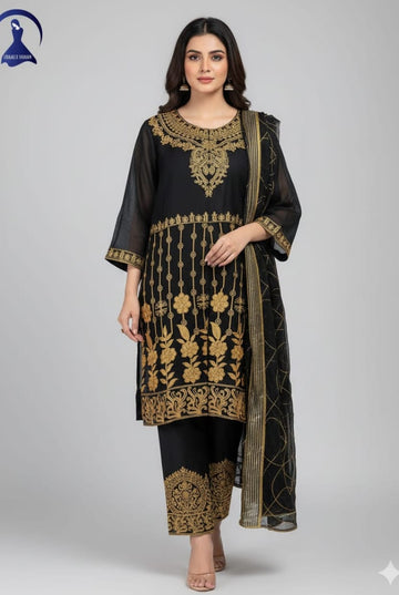 Luxury Embroidered Organza 3-Piece Suit