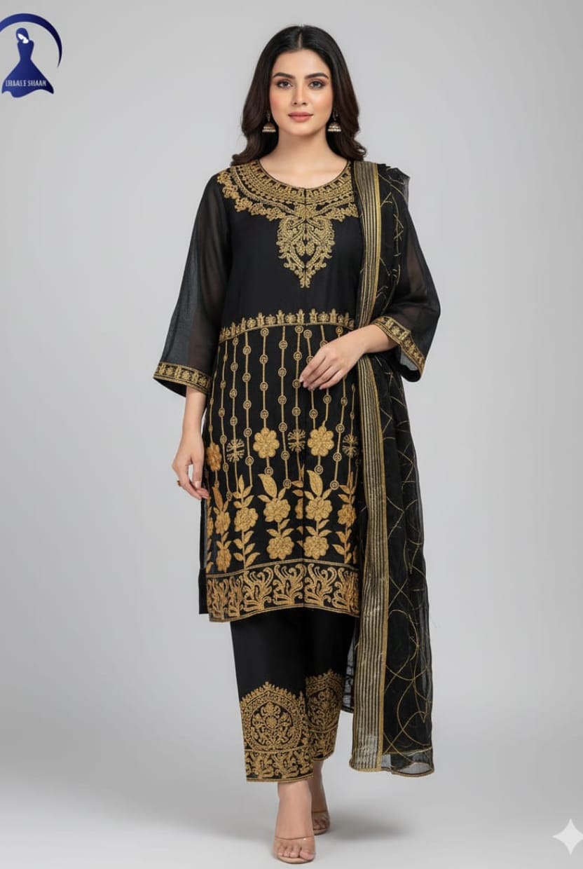 Luxury Embroidered Organza 3-Piece Suit