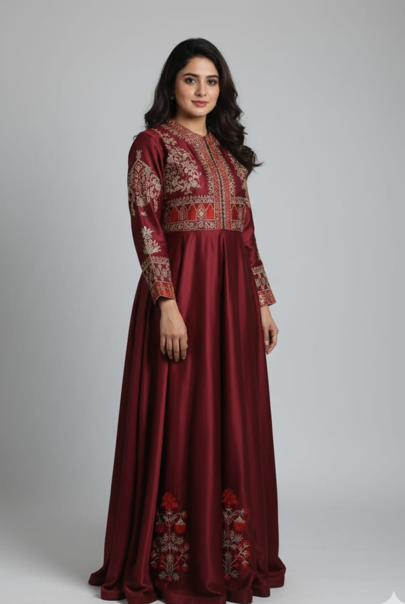 Embroidered Bunch Maxi with Separate Koti (2-Piece Set)