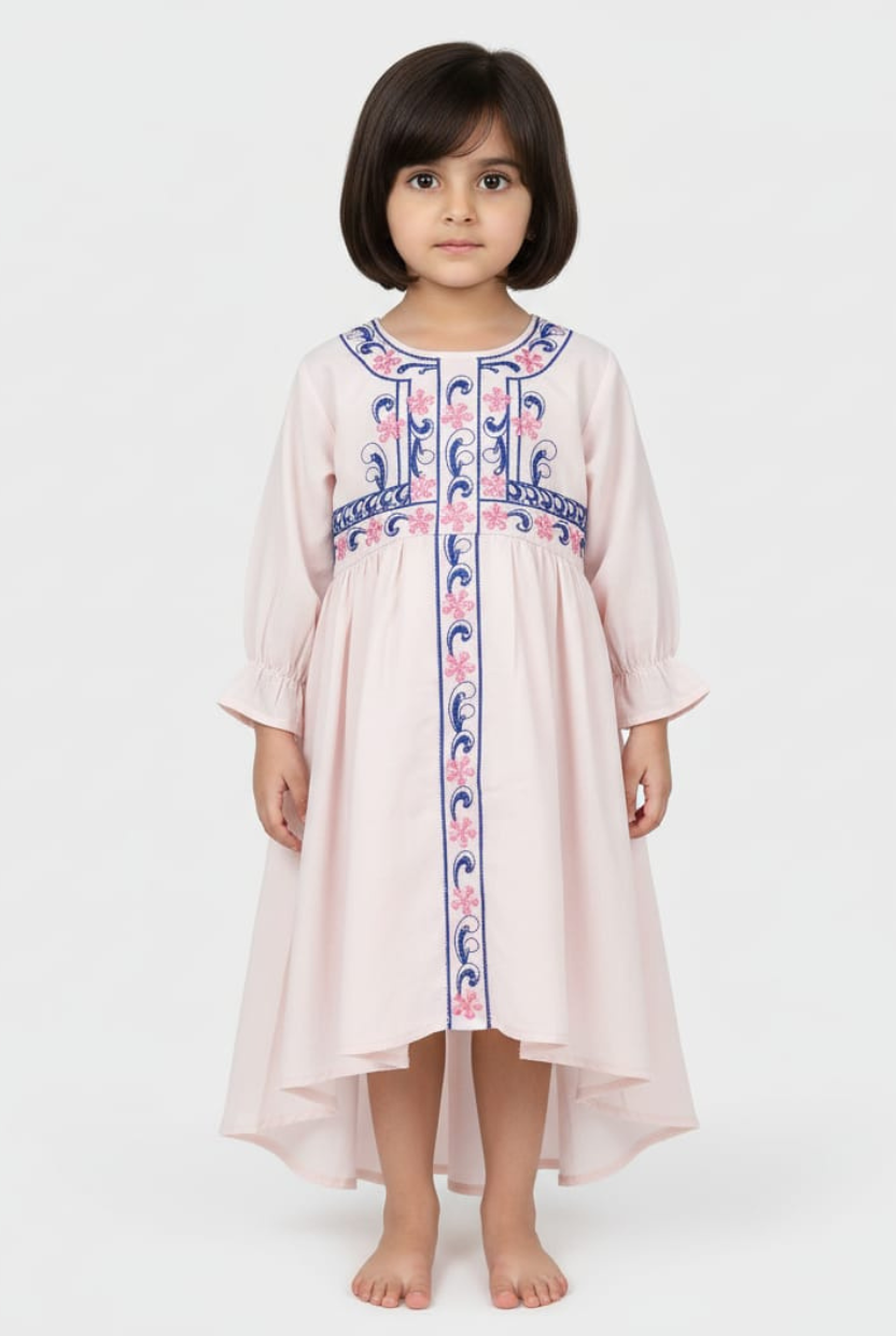Embroidered High-Low Frock in Soft Pink