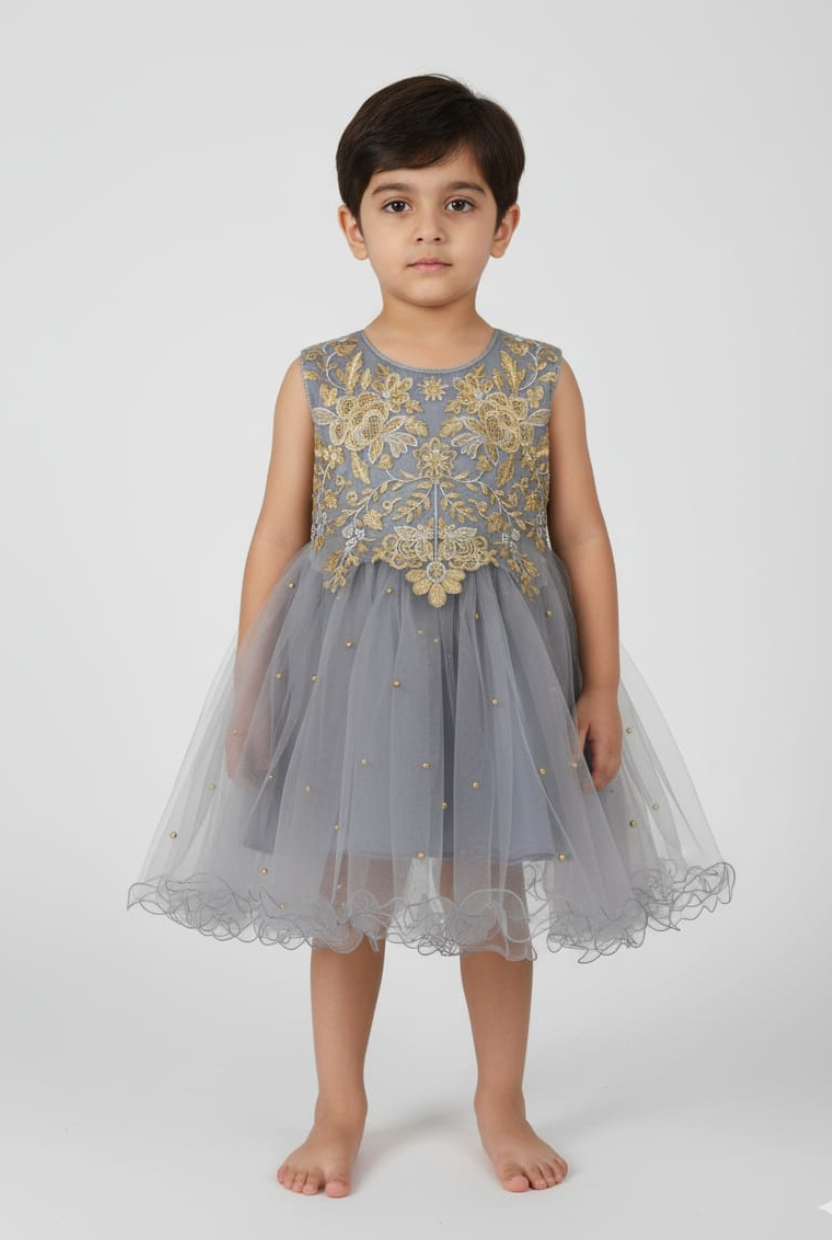 Elegant Pearl & Floral Embroidered Chiffon & Net Frocks