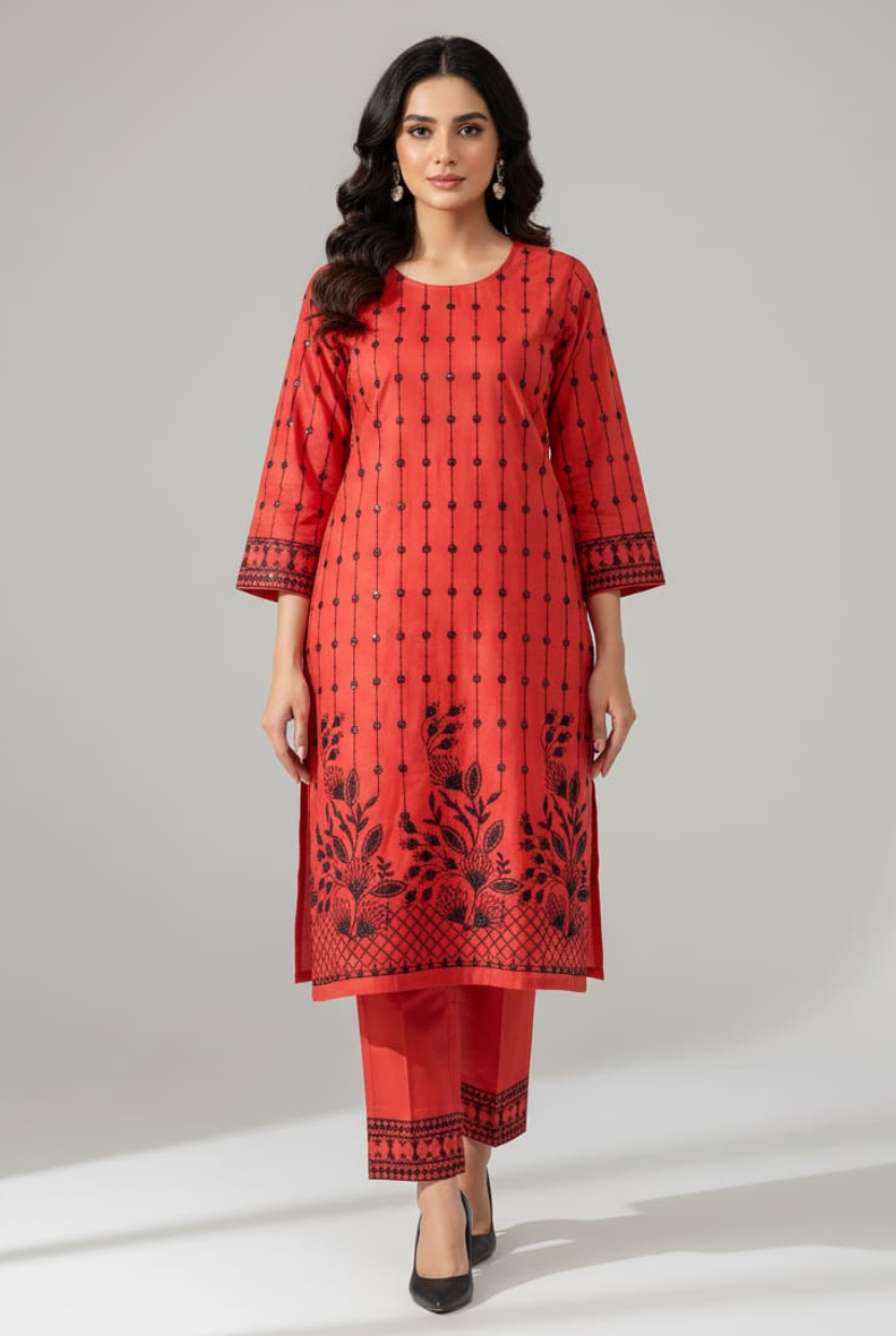 Embroidered Cotton 2-Piece Suit