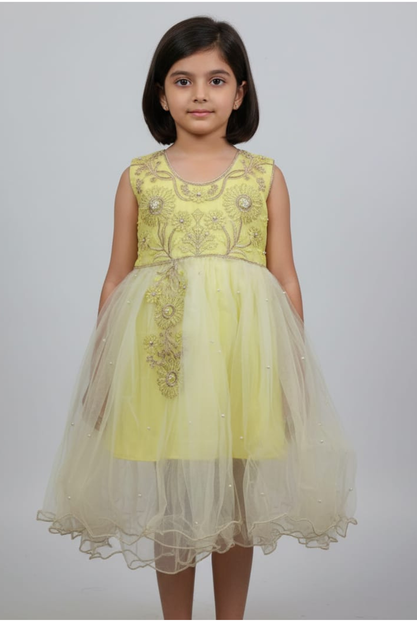 Elegant Pearl & Floral Embroidered Chiffon & Net Frocks