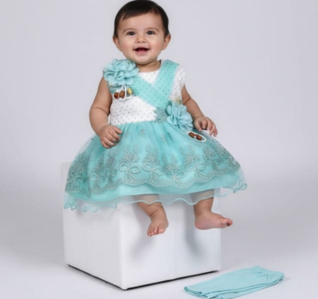 Aqua Lace & Dot Party Dress Set