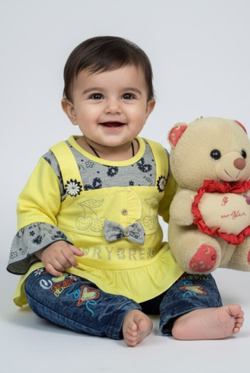 Little Darling Ruffled Top and Embroidered Denim Set (2-Piece)