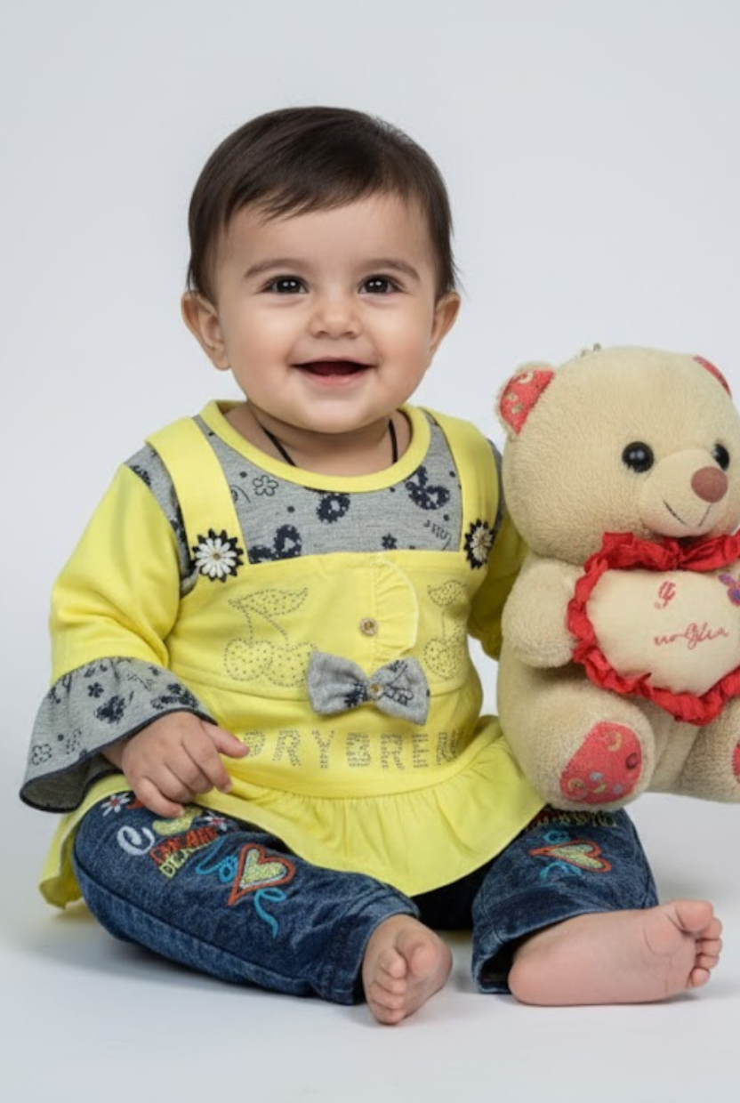 Little Darling Ruffled Top and Embroidered Denim Set (2-Piece)