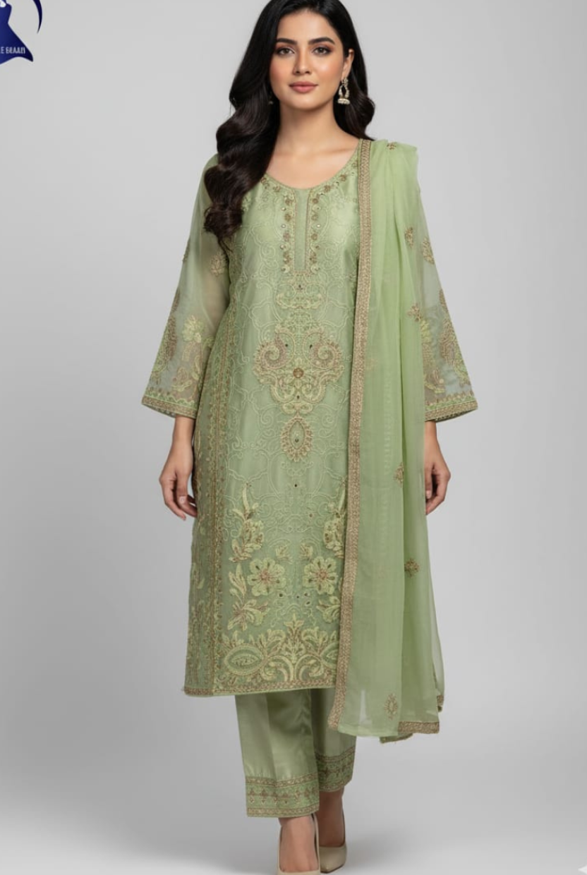 Luxury Embroidered Organza 3-Piece Suit