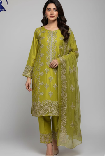 Luxury Embroidered Organza 3-Piece Suit