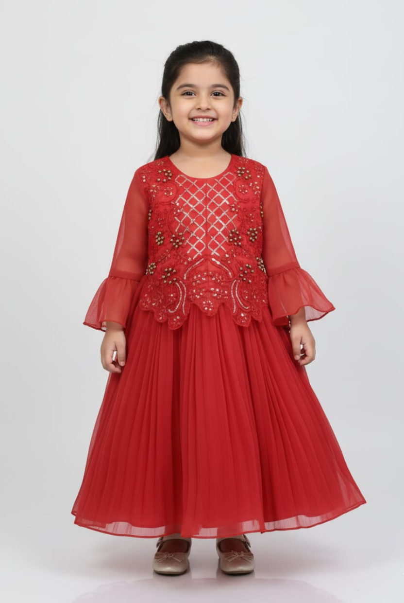 Elegant Ruffled Layered Gown for Girls