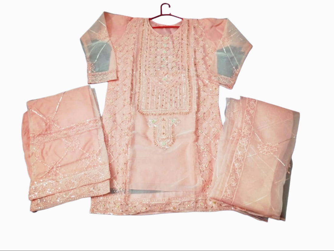 Luxury Embroidered Organza 3-Piece Suit