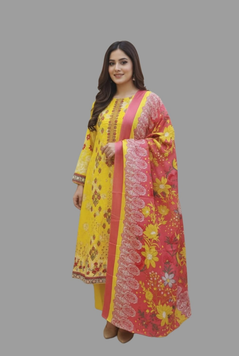 Kasturi Heavy Embroidered Cotton Unstitched 3-Piece Suit