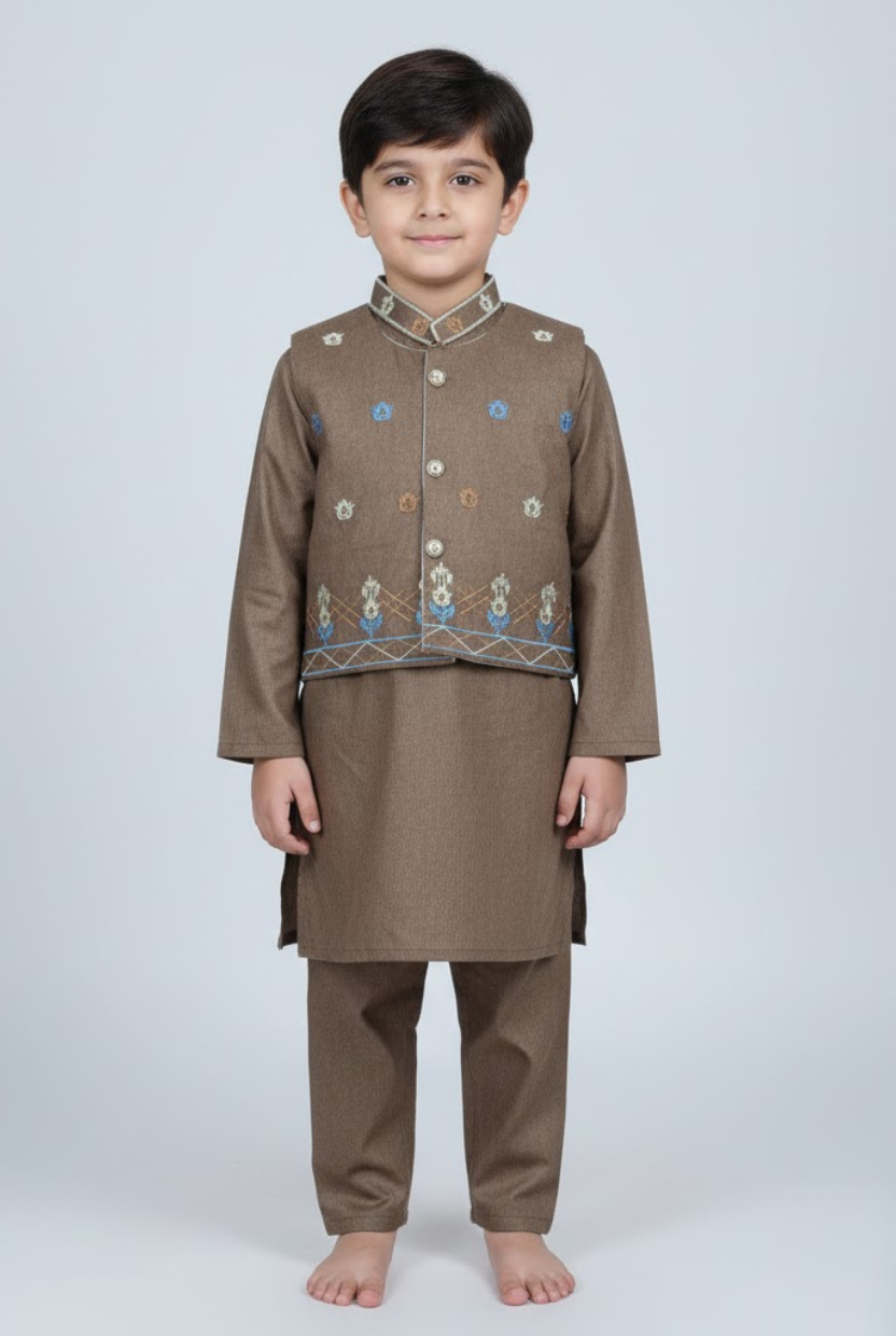 Boys' Embroidered Kurta and Waistcoat Set