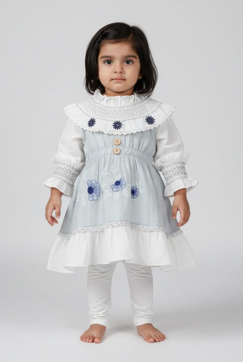 Embroidered High-Low Frock in Soft Cotton