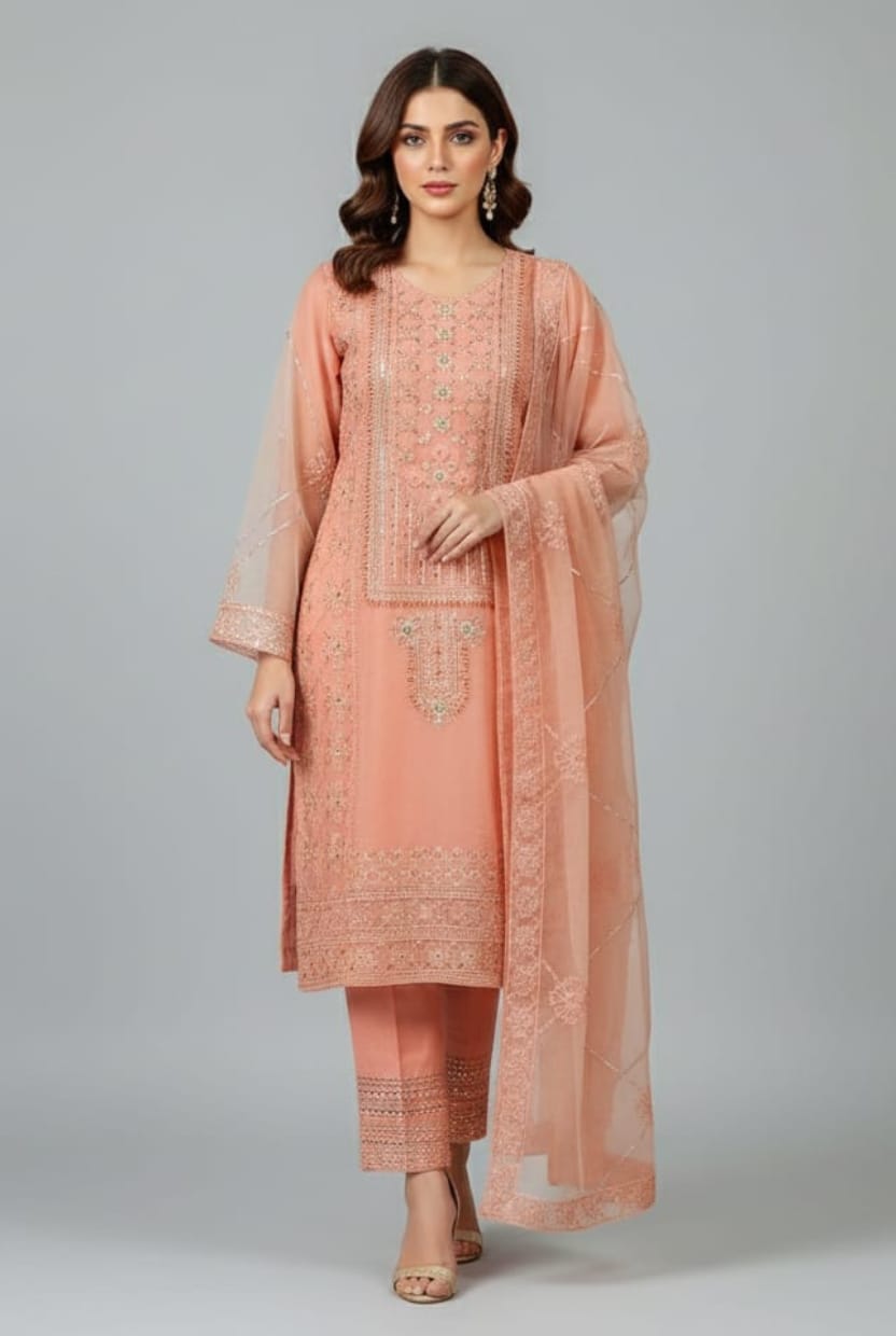 Luxury Embroidered Organza 3-Piece Suit