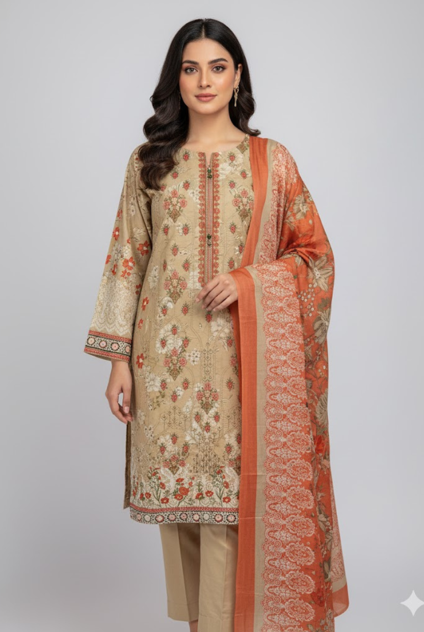 Kasturi Heavy Embroidered Cotton Unstitched 3-Piece Suit