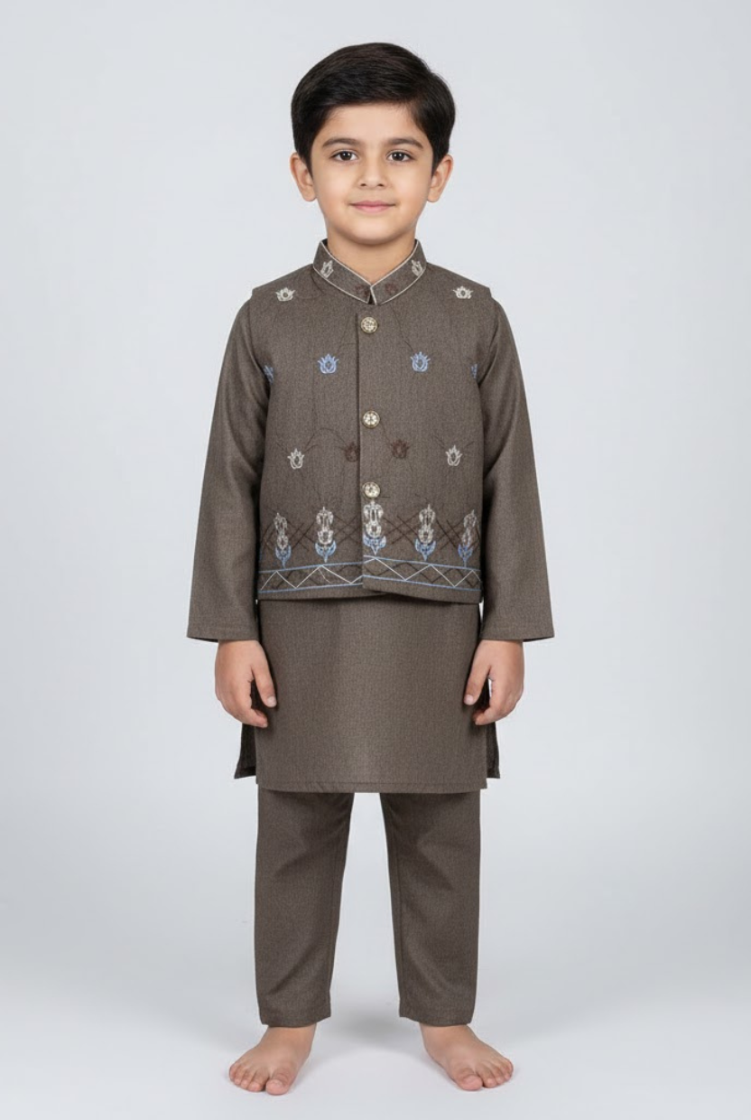 Boys' Embroidered Kurta and Waistcoat Set