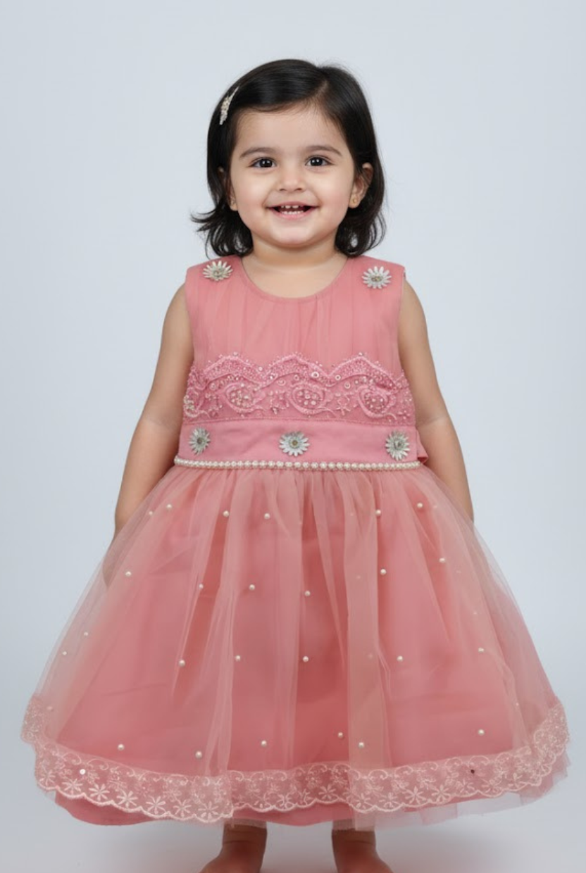 Elegant Pearl & Floral Embroidered Chiffon & Net Frocks