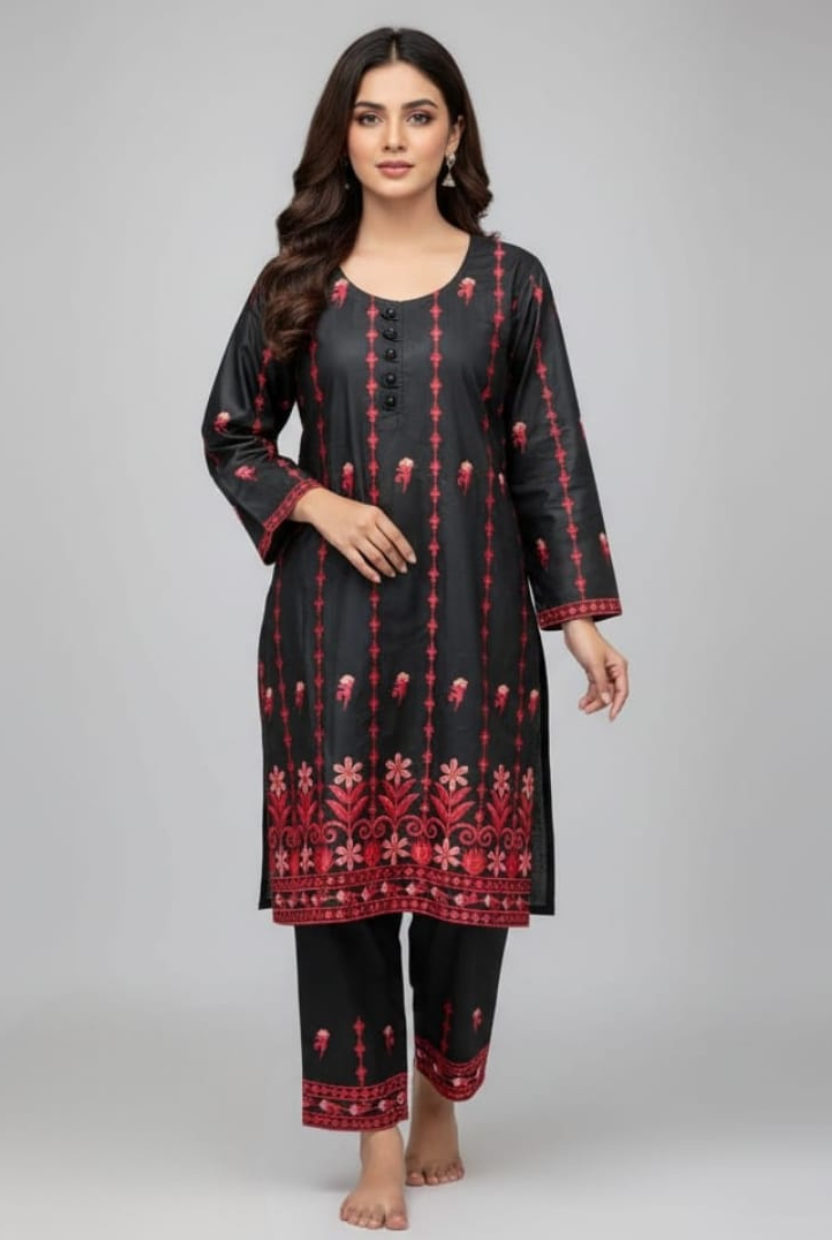 Embroidered Cotton 2-Piece Suit